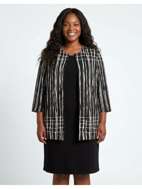 Ming Wang Dresses & Skirts - Ming Wang Black White Abstract Stripe Knit Jacket Tank Dress Set Size XL Classic